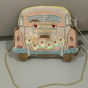 Handcrafted in India Just Married Bride Car Beaded Sequin Crossbody Bag NWT